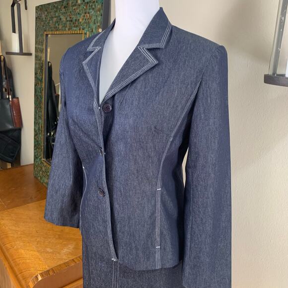 New Vintage Size 4 2-Piece Skirt Suit w/ Blazer Jacket Dark Blue Denim Classic - Picture 5 of 11